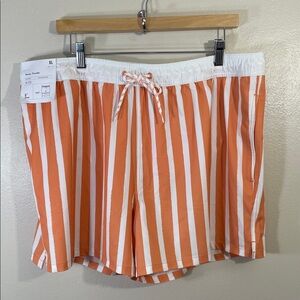 NWT Goodfellow & Co Orange and White Striped Swim Trunks